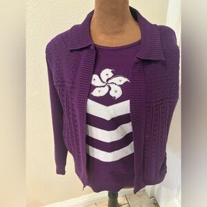 Chic Purple Cardigan with Floral Accent